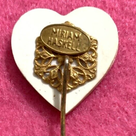 Miriam Haskell Vintage Seedbead Heart Stick Pin: 1950s Pearl  Vintage Miriam Haskell Stick Pin Heart Mother of Pearl Inlay Art Deco Mod Unisex